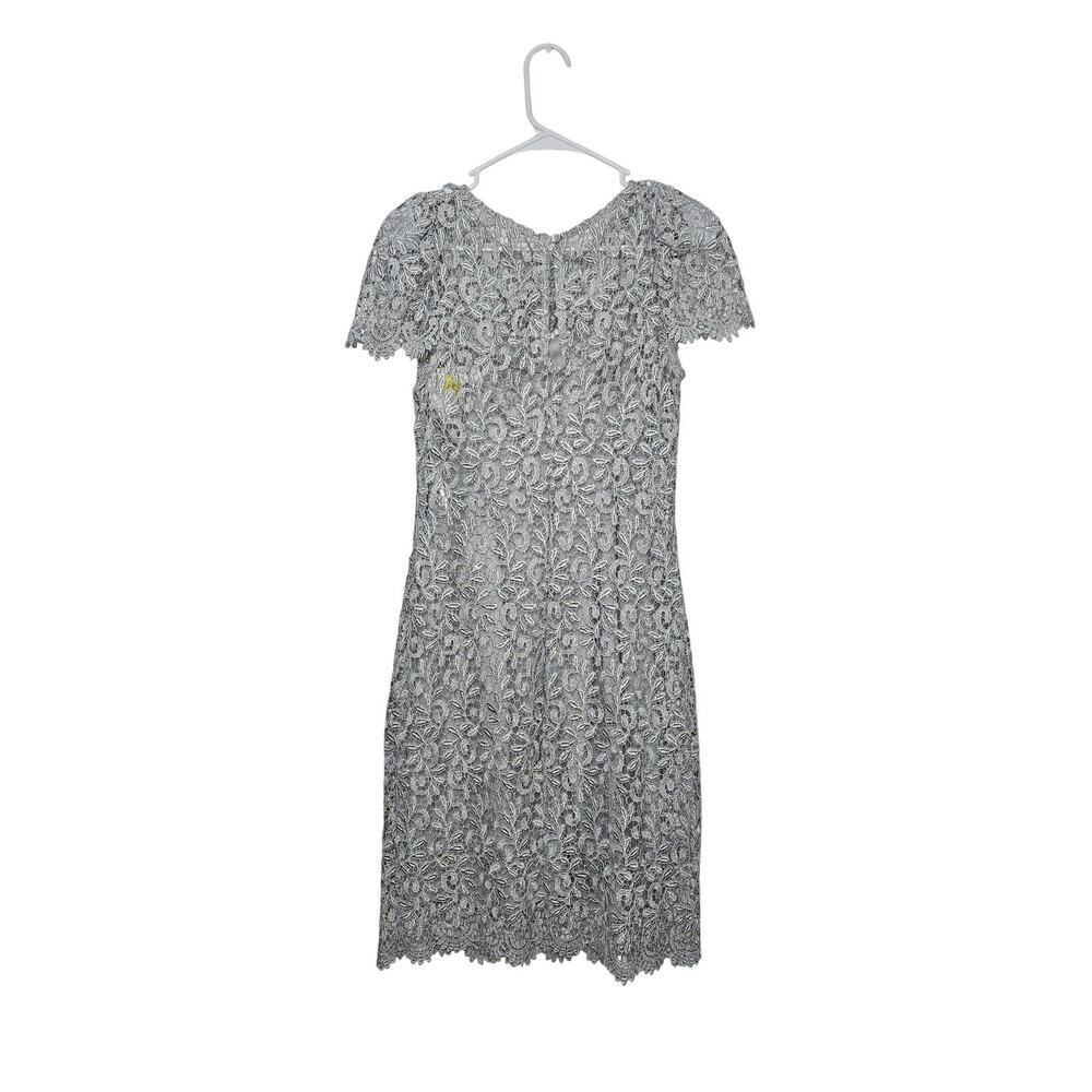 NWT Betsy & Adam Cocktail Dress Womens Sz 4 Small Gray Lace Silver Back Keyhole - Picture 2 of 10